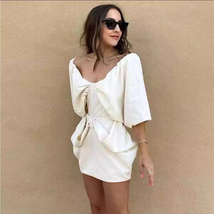 Zara Voluminous Bow Draped Bubble Mini Skirt White Size XS NWT